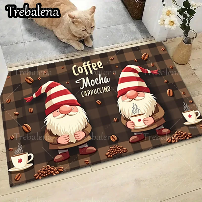 1pc ウェルカムドアマットクリスマスノームコーヒーテーマ玄関マット家の装飾用