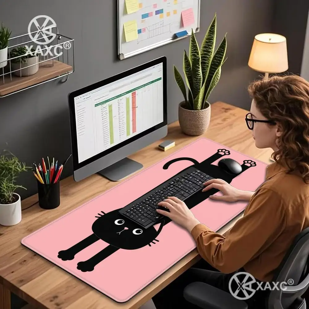 Black Cat Desk Mat Cute Mousepad Anime Aesthetic Mouse Pad Gaming Deskmat 900x400 Coffee Beige Kawaii Manga Mice Mat Soft XAXC