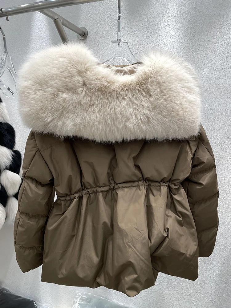

New Winter Large Real Fox Fur 2023 Short Thick Warm Parkas 90% White Duck Down Coat Female Loose Puffer Jacket Outwear