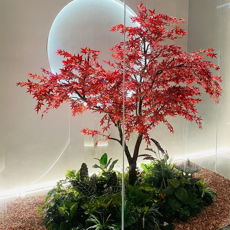 Fake Maple Tree Large Shopping Mall Hotel Green Plant Fake Trees Decoration Wish Indoor and Outdoor Landscape Red Maple