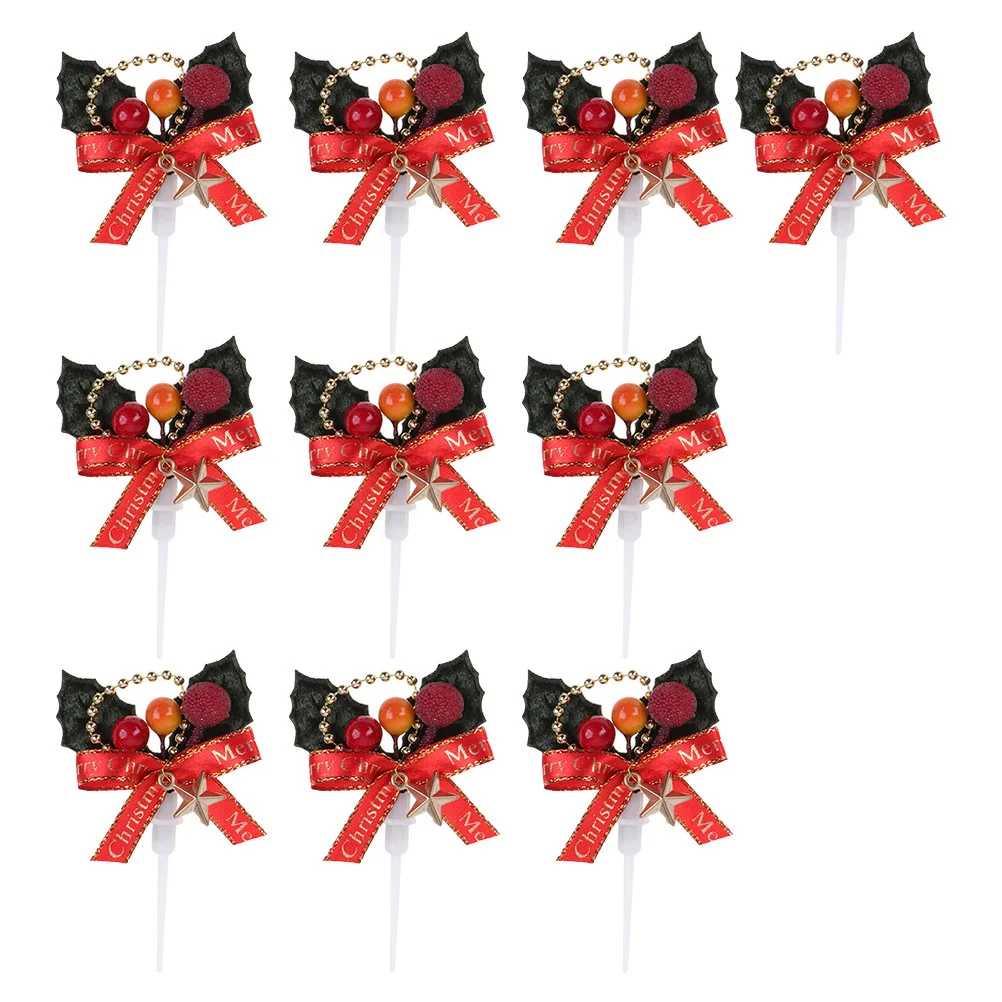 

10Pcs Christmas Cake Toppers Five Design Plastic Cupcake Inserts for Holiday Party Dessert Decoration Ornaments