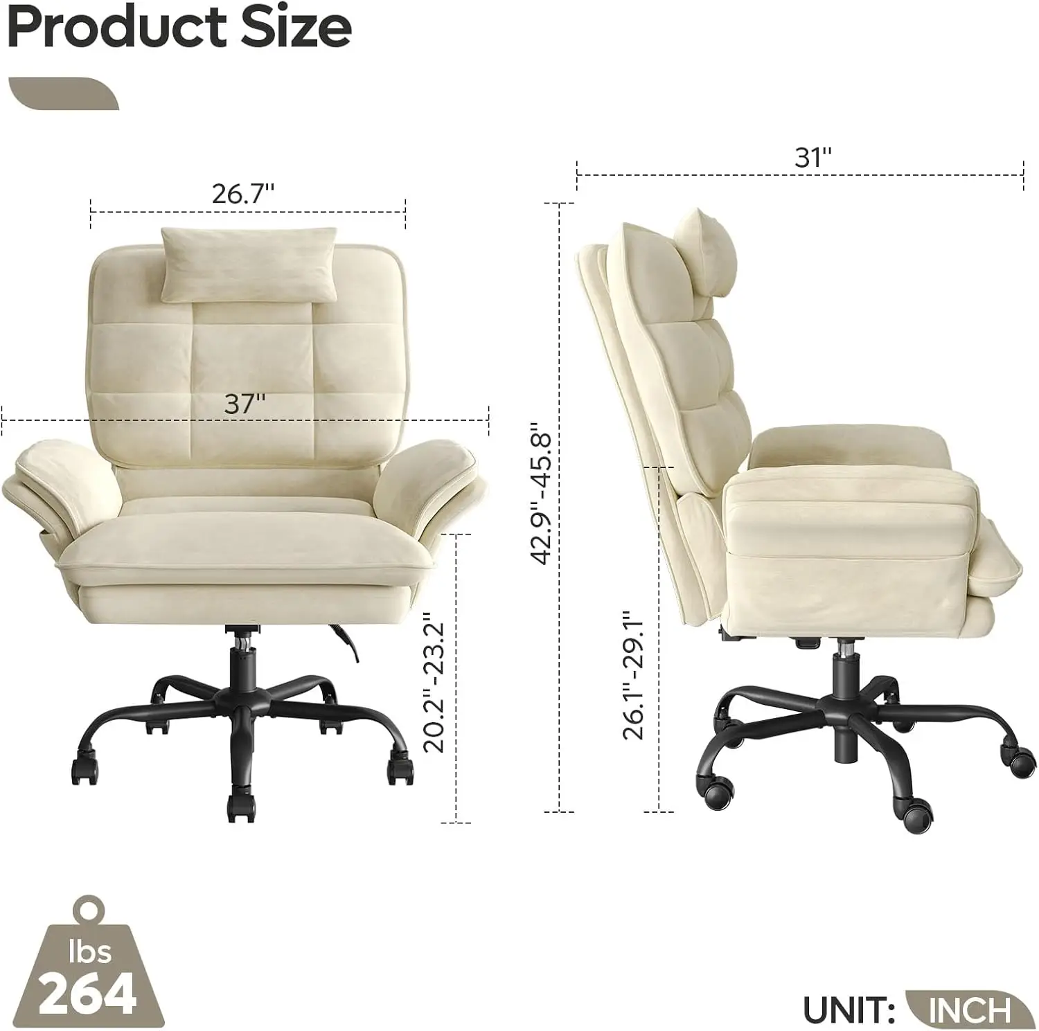 Velvet Executive Office Chair, Ergonomic Chair with Flip-up Arms, 135° Reclining Office Chair with Side Pockets & Headre