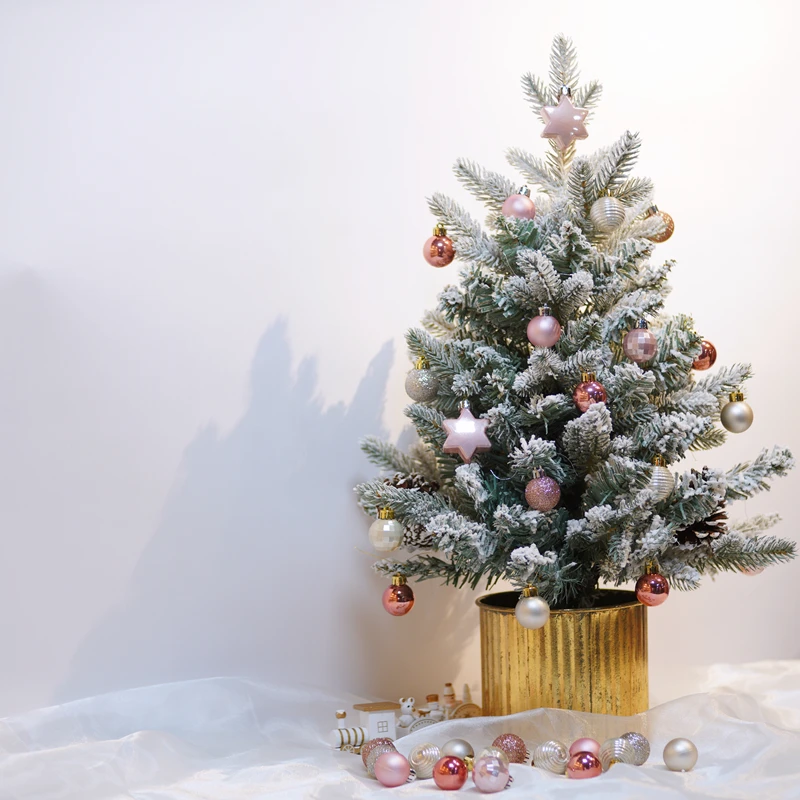 Jintai Spot New Design Diy 3cm Champagne Gold Pink Combination Shatterproof Christmas Tree Hanging Decorative Ball Set