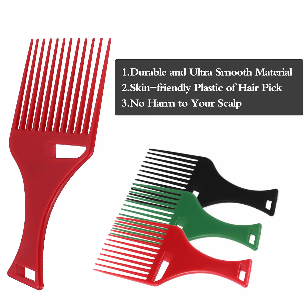 

3 Colors Fork Comb Big Back Afro Style PP Plastic 12 Teeth Heat Resistant Handle for Curly Thick Hair Women Barber