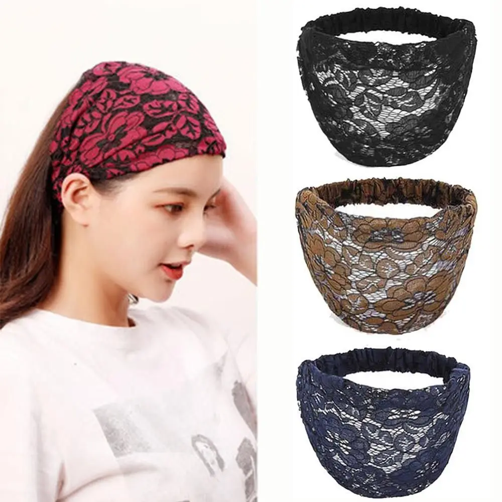 Étnica bordado flor laço hairband, Fina borda larga malha headbands, Elastic moda cabelo acessórios