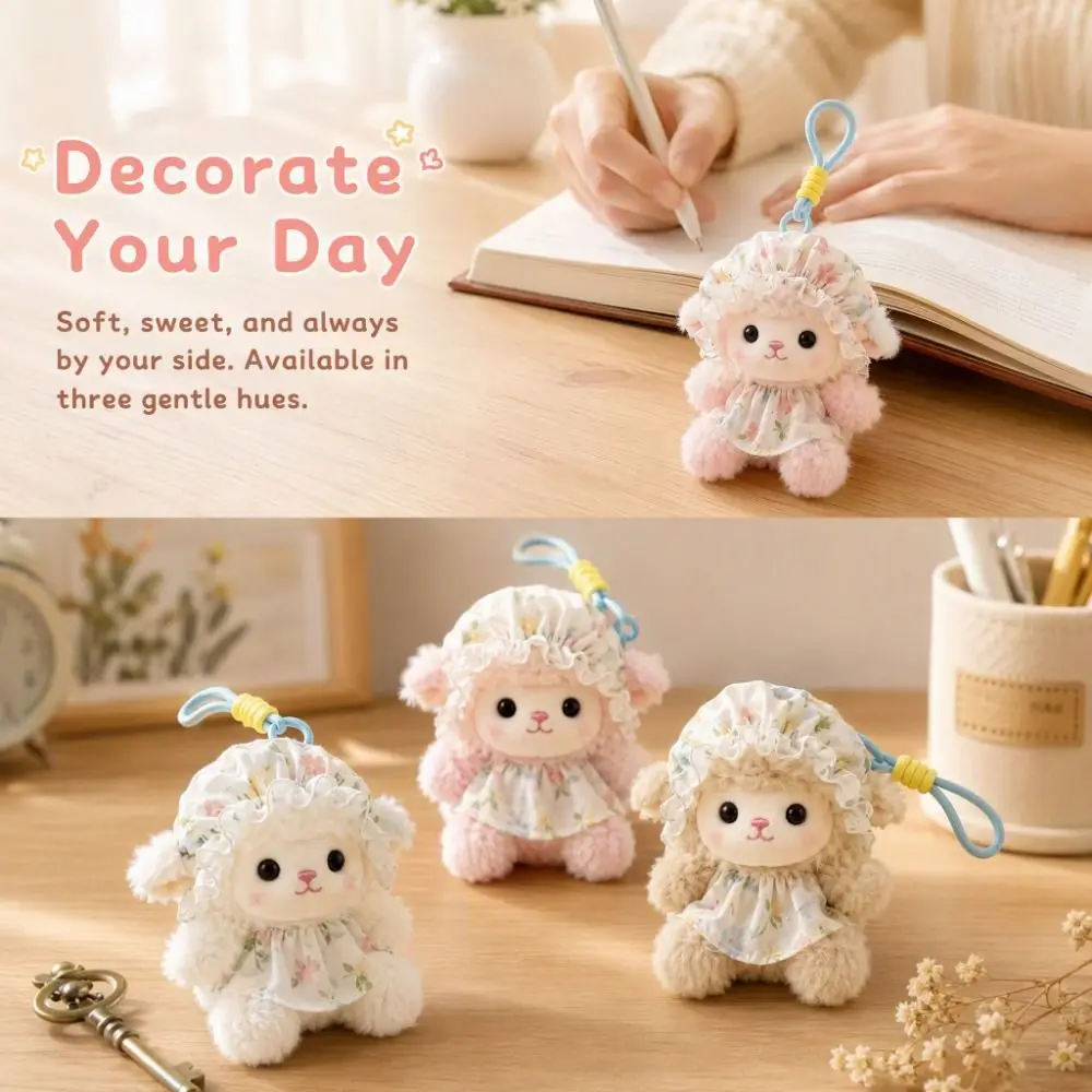 Cute Sheep Plush Keychain Soft Dressed Lamb Cartoon Animal Stuffed Doll 13cm Size Cartoon Lamb Bag Charm Bag Accessories
