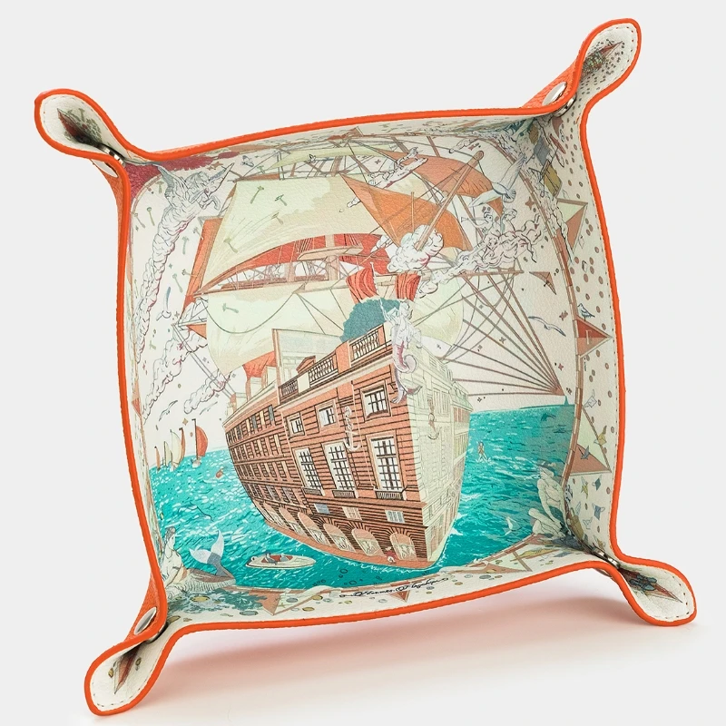 

Genuine Leather Decorative Tray Cruise ip Jewelry Ornaments Cosmetic Keys Storage Box Home Entryway Miscellaneous Items