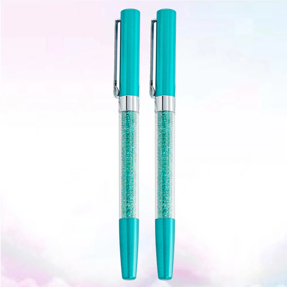 

2 pcs Crystal Business Pens Metal Writing Pens With Clip Office Stationery For Gifts Birthdays Weddings Turquoise
