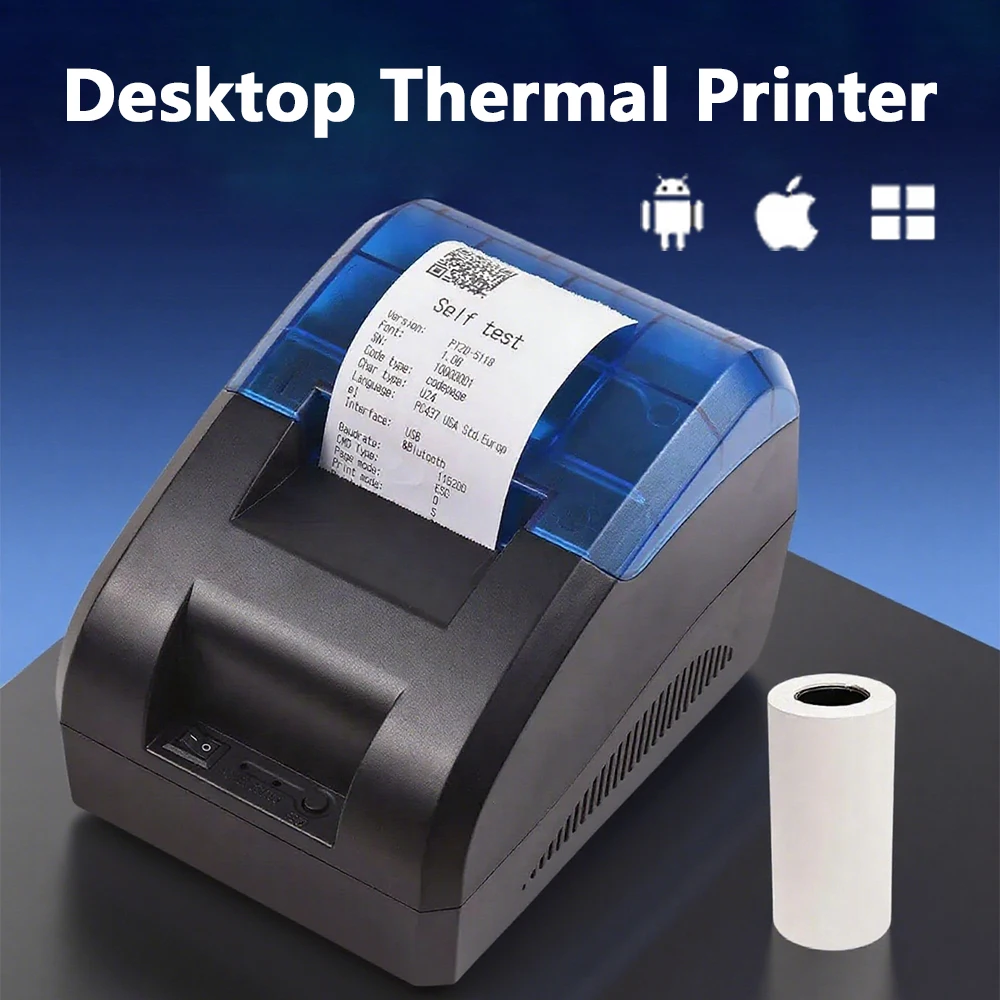 

58 мм термопринтер чеков, настольный беспроводной принтер для банкнотных билетов для печати логотипа со штрих-кодом, совместимый с iOS Android Windows