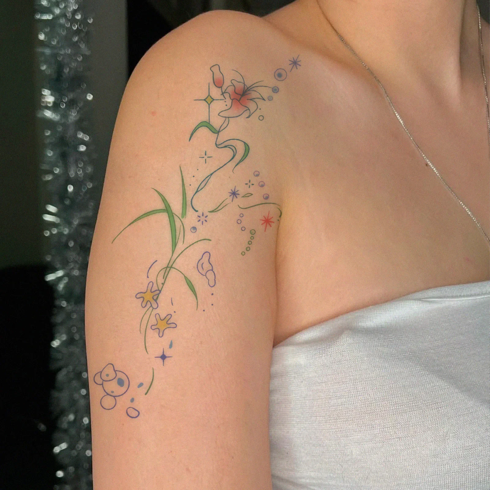 Colorful Flower Shoulder Temporary Tattoo Sticker Waterproof Fake Tattoo Body Art for Women