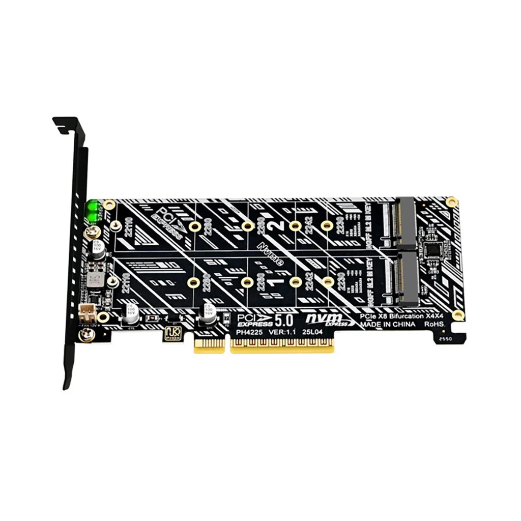 

Карта расширения RAID-массива PCI-E для двух NVMe RAID-устройств PCIe 5.0 x8, совместимая с M.2 NVMe MKEY 2230/2242/2260/2280/22110 SSD
