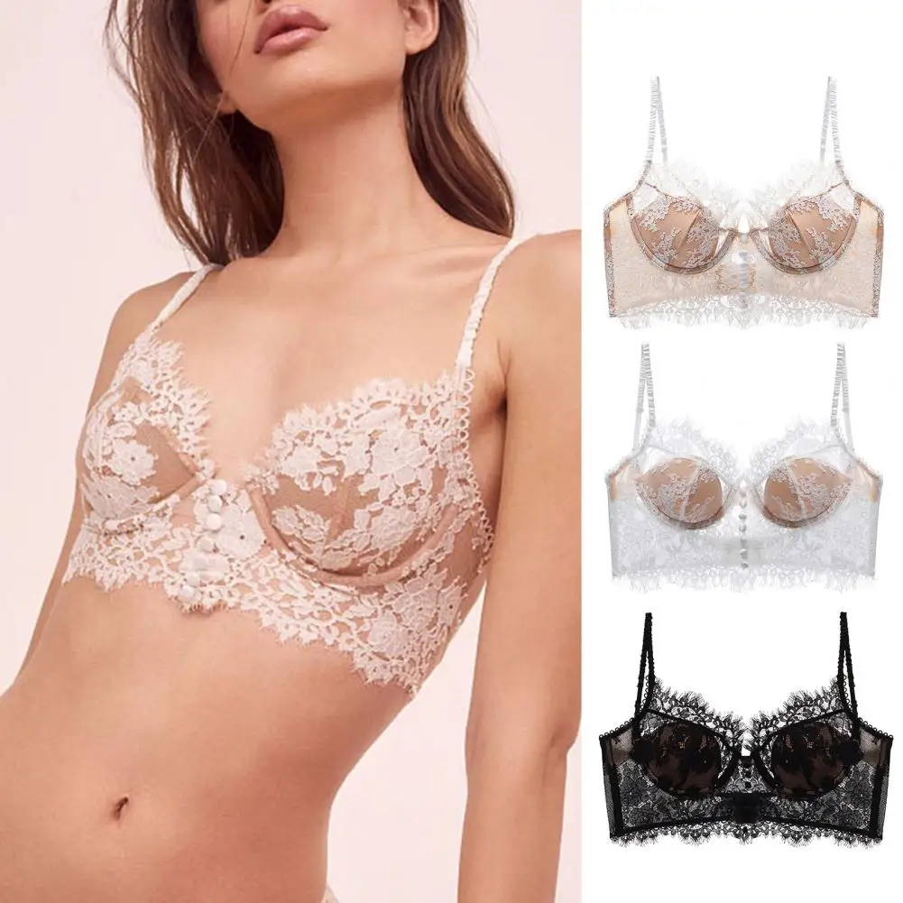 Soutien-gorge à armatures en coton mélangé pour femmes, soutien-gorge à bretelles solides, broderie en dentelle creuse, sangle réglable, col en V