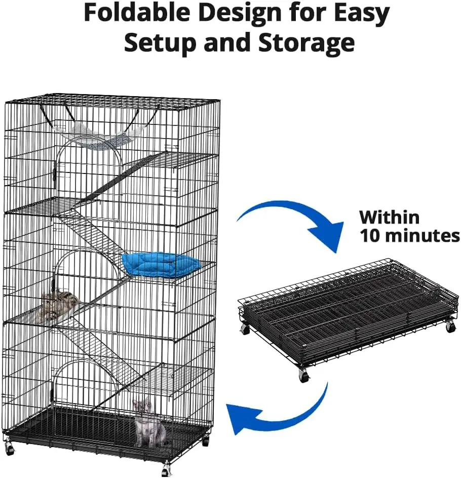 Großer Katzenkäfig-Laufstall mit 6 Etagen, 72 Zoll Innen-/Außengehäuse mit 3 Türen, Hängematte, geeignet für Katzen, Kätzchen usw
