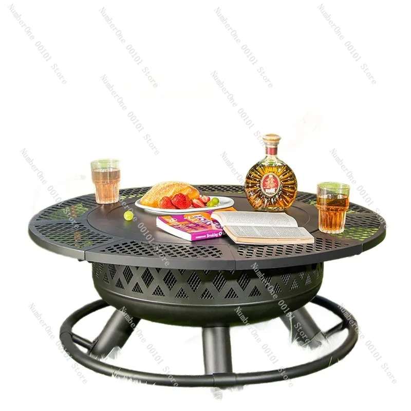 Outdoor barbecue grill stove, multi-function campfire basin, tea table fire pit, courtyard heating and cooking equipment