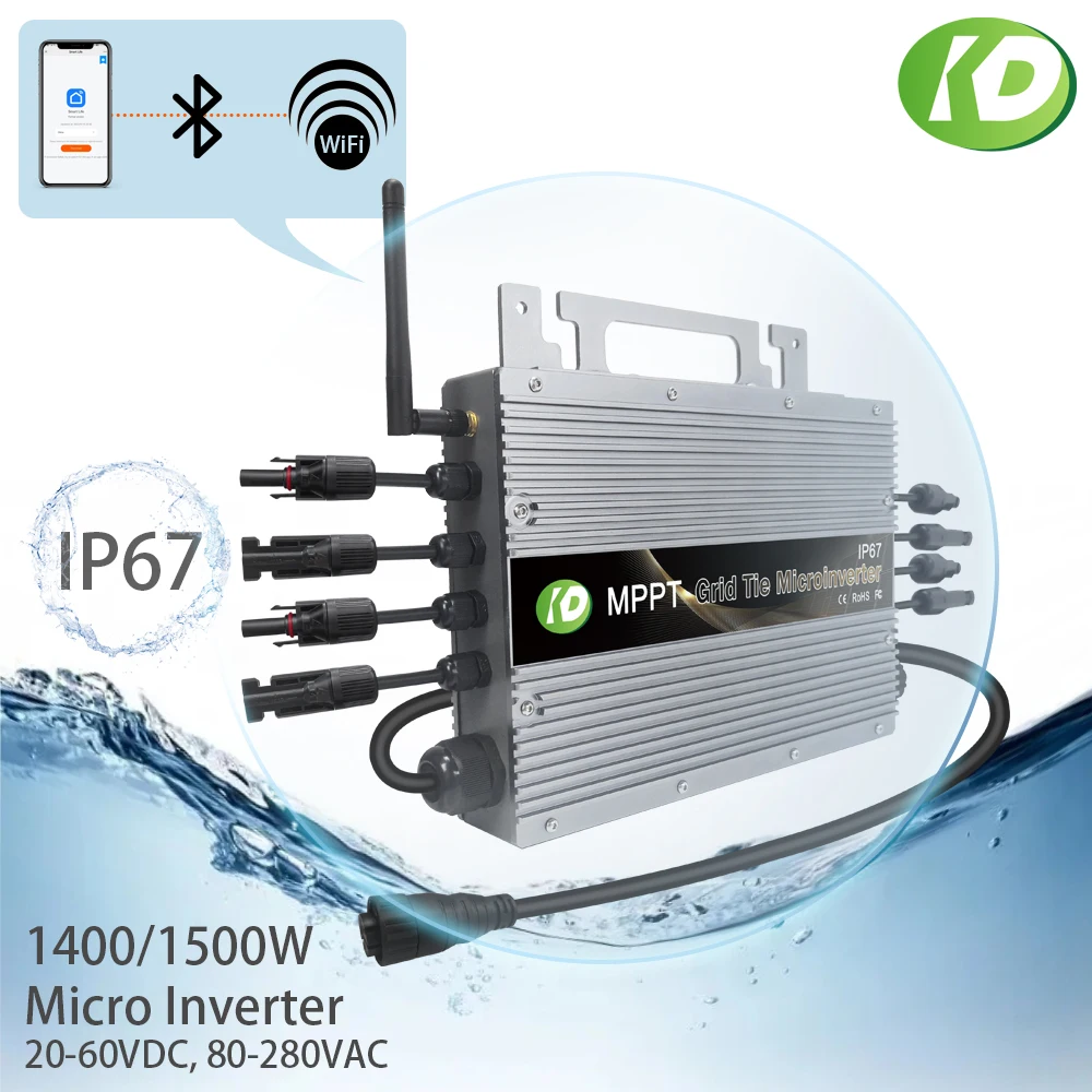 1400W 1500W 80-265VAC MPPT Solar Micro Inverter, built-in WiFi Connection, 20-60VDC, Used for Solar Power Generation System