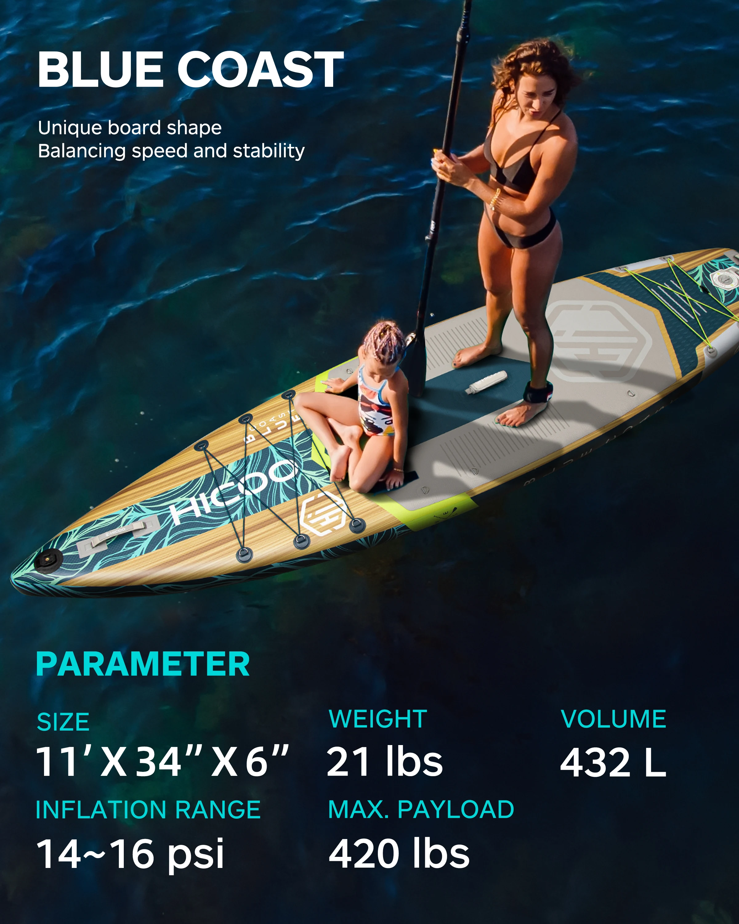 Hicoo blue coast racing sup stand up wasser paddle board aufblasbares sap board 11 \'× 36 \'\'× 6 \'adult swimming board angeln zubehör