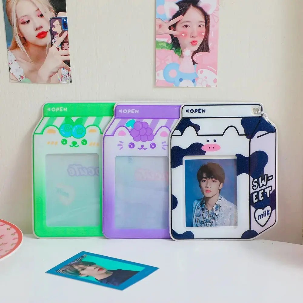 Korean Milk Bottle Photocard Holder 3inch Card Set Cartoon Photo Star Chasing Student Girl Bus Card Storage Holders
