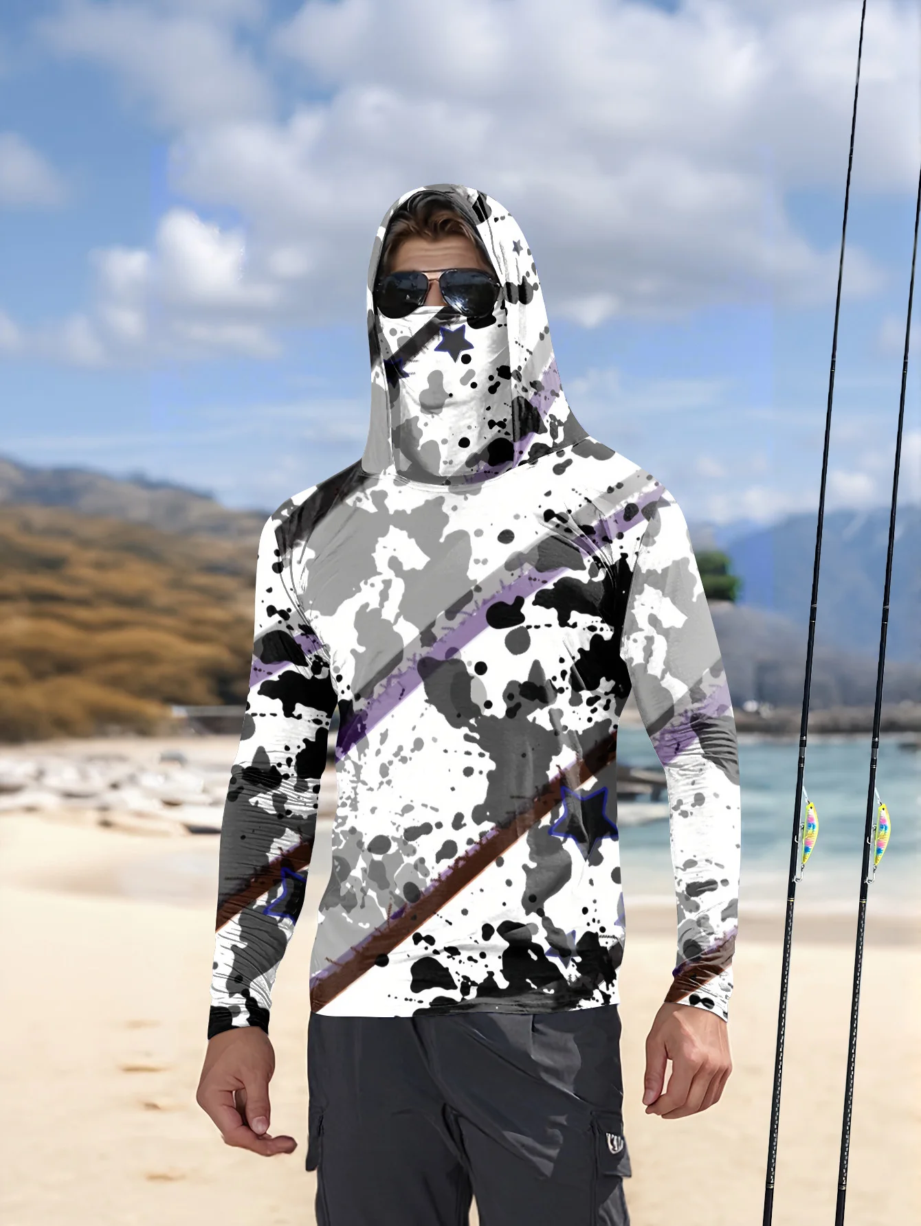 Men Hood Fishing Shirt Long Sleeve Fishing Clothing Fishing T Shirt UV Protection Fishing Shirt Fishing Apparel Quick Dry
