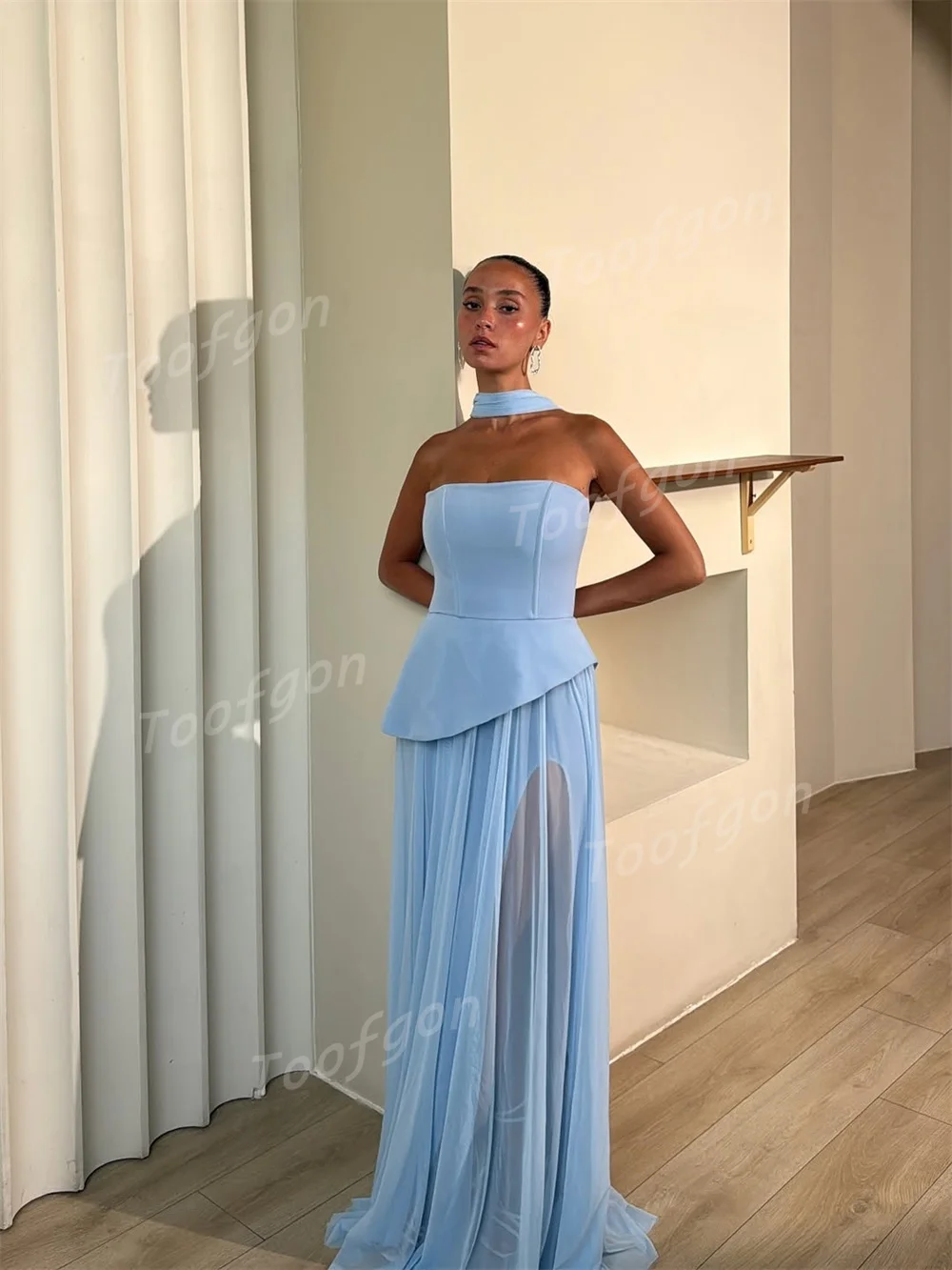 فساتين سهرة طويلة من الشيفون الساتان من Toofgon مخصصة بفتحة عالية للنساء للحفلات الراقصة والمناسبات الخاصة فستان رسمي