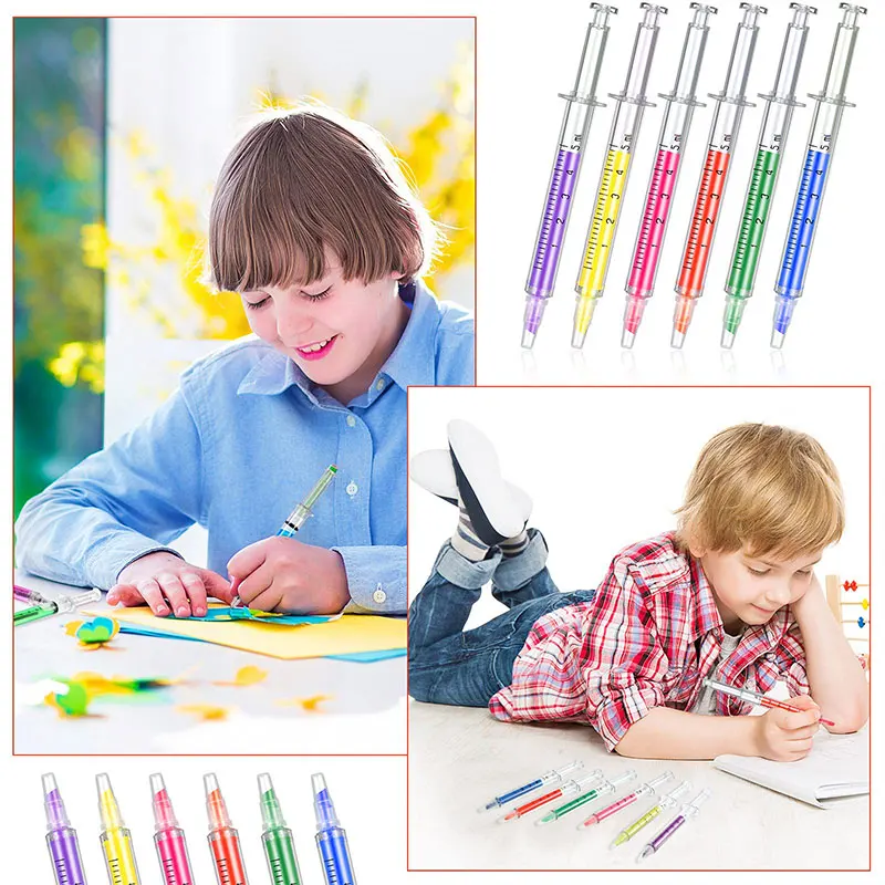 120Pcs Novelty Highlighter Pen Stationery Syringe Highlighter Fluorescent Needle Tube Watercolor Nite Writer Pen