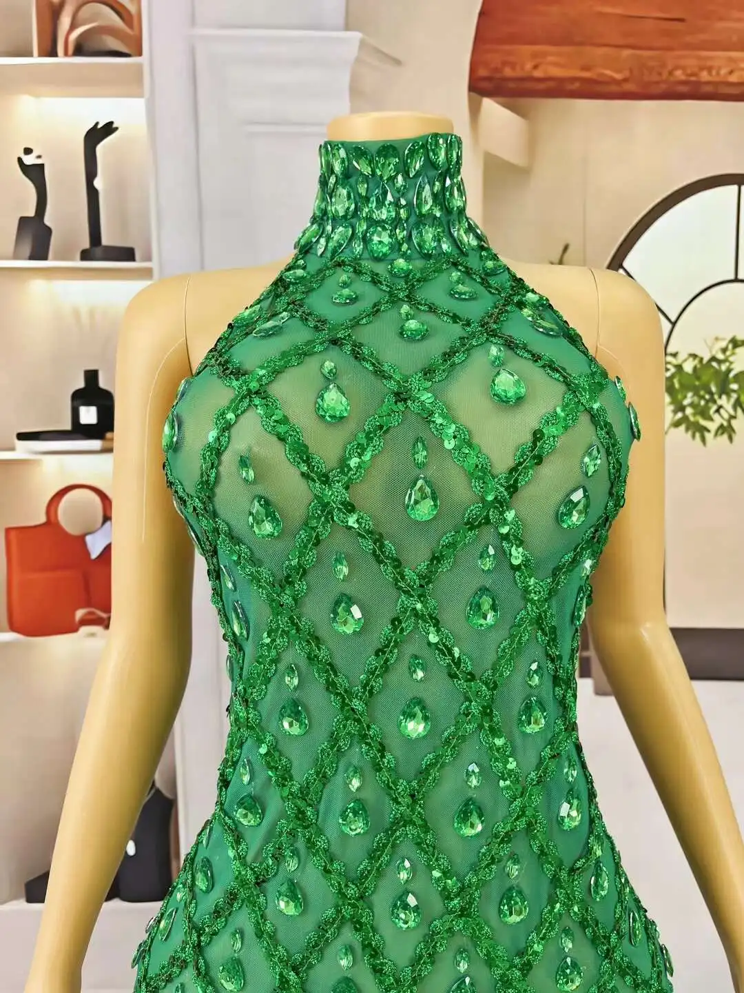 Birthday Green Dresses for Women Luxury Evening Sleeveless Glitter Sequined Celebrity Gowns Night Party Long Dress Shaokaijia