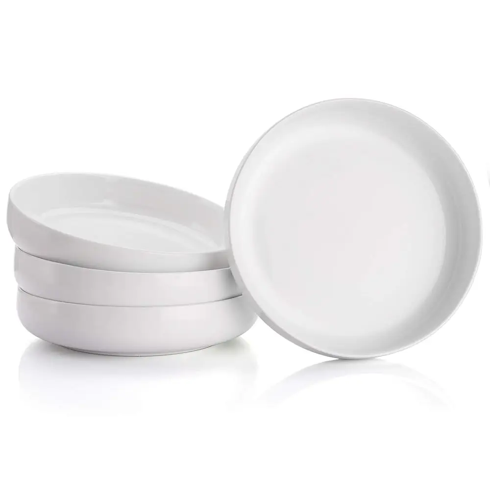 8 Inch Porcelain Round Salad Pasta Bowl Set 22 Ounce Deep Soup Plates White Catering Serving Bowls, Set of 4