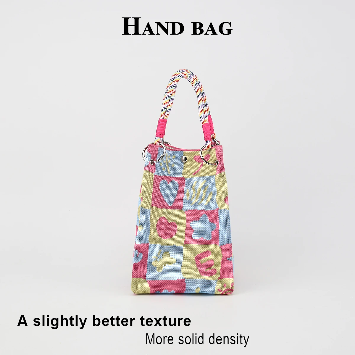 Women's handbag with detachable circular buckle handle, mixed-color rope handle, easy and quick to close, suitable for commuting, shopping, traveling, and outings, can hold a cell phone, water bottle, cosmetics, etc.,