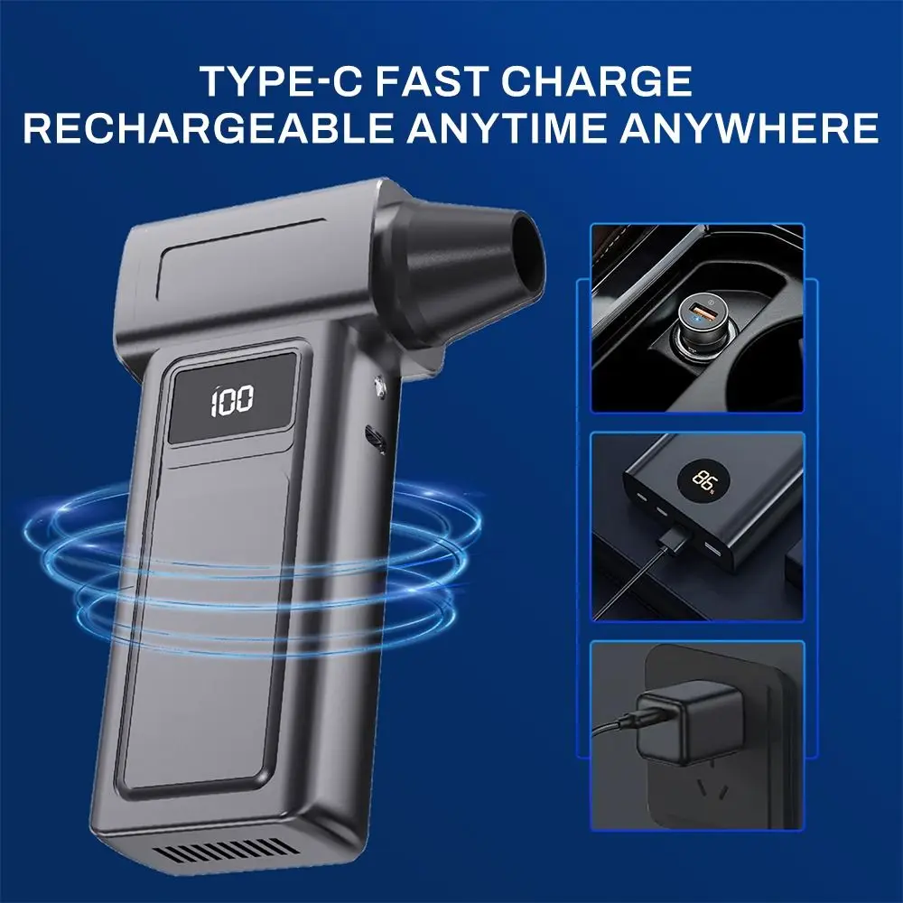 

130000 RPM Handheld Turbo Violent Fan Digital Display 4 Speed Adjustable Powerful Dust Blower Illumination Rechargeable