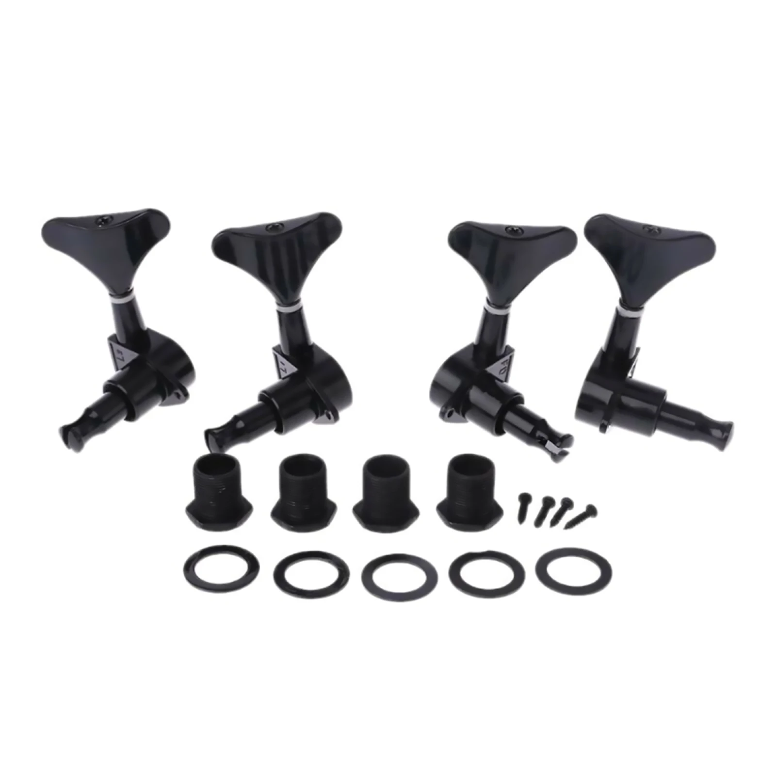 Afinadores de guitarra plateados/negros 2L + 2R, clavijas de afinación, clavijas de engranajes cerrados con virolas y tornillos para bajo eléctrico Ibanez