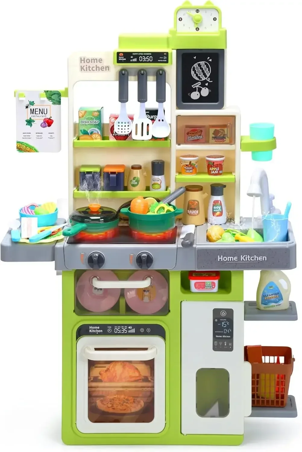 Kinderkeukenspeelset, fantasiespelkeuken met geluiden en verlichting, gootsteen en speelvoedsel, speelgoedkeukenset voor kinderen, peuters