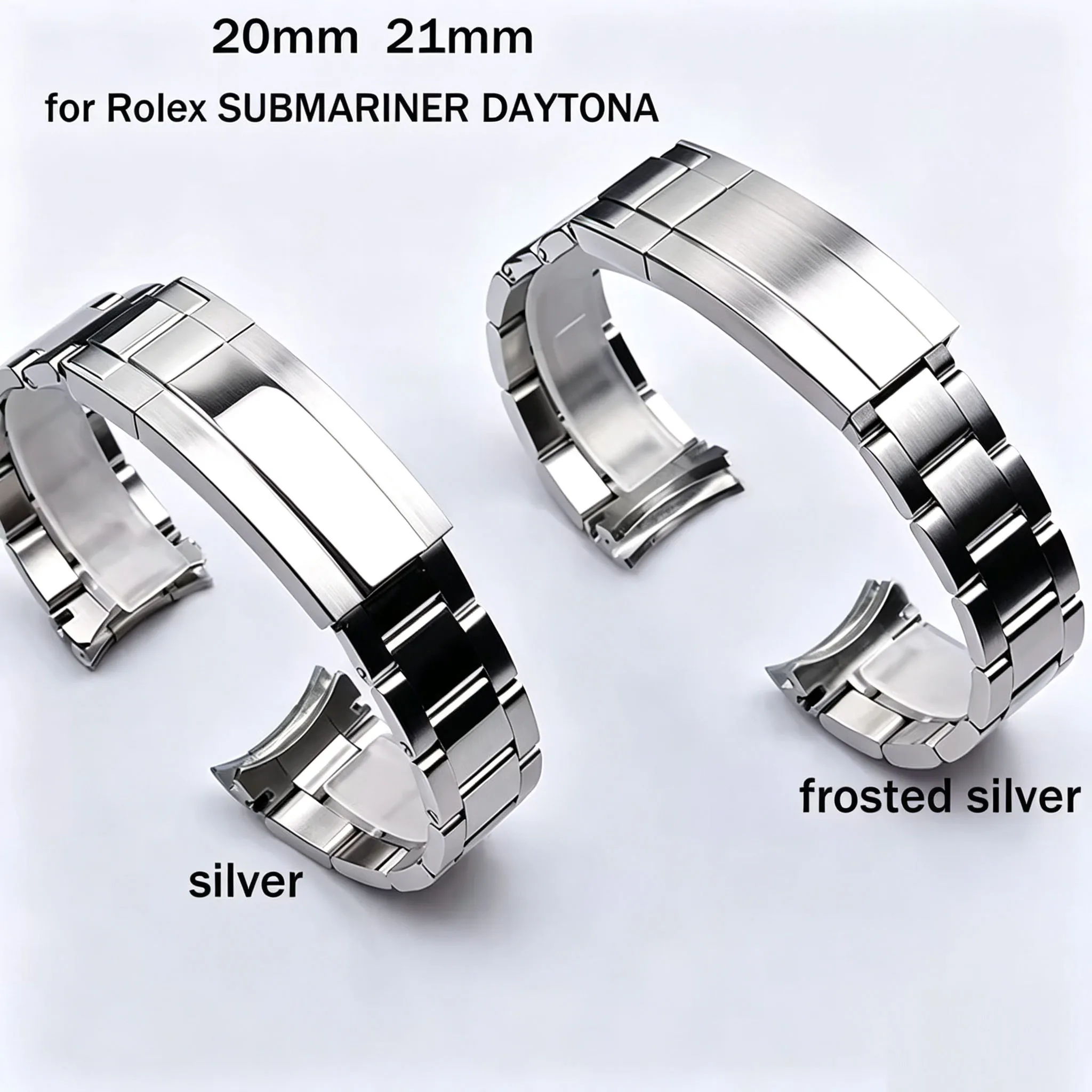 20mm 21mm For Rolex SUBMARINER DAYTONA SUP GMT Fit NH35 NH36 Curved End Interface Men's Oyster Solid Stainless Steel Watchband
