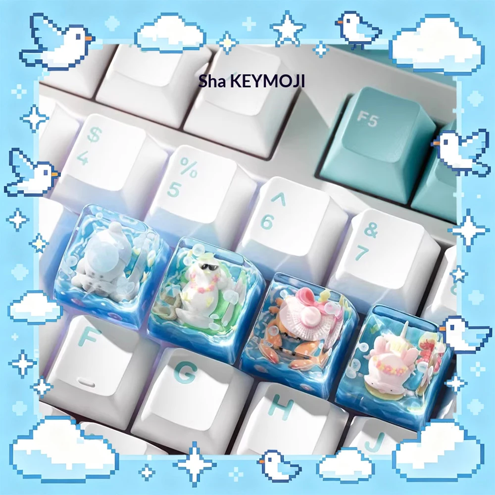 KEYMOJI Pool Party PC Resin Keycaps Cute personality Single Creative Magnetic Axis Keyboard Keycaps For PC Accessories Gifts