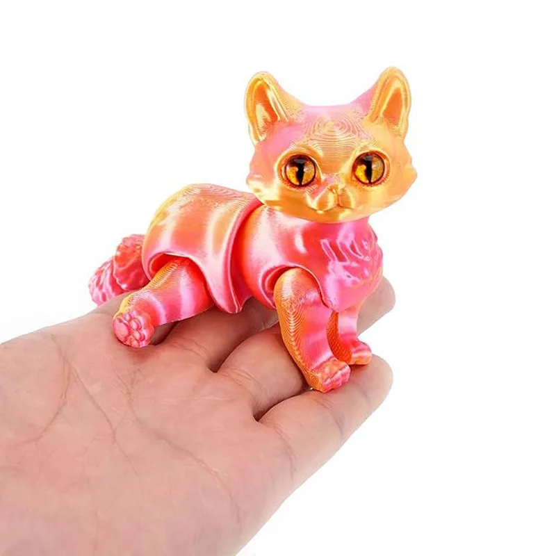 

Hot selling 3D printed cute kitten joint tail retractable movable children's gift toy model ornaments