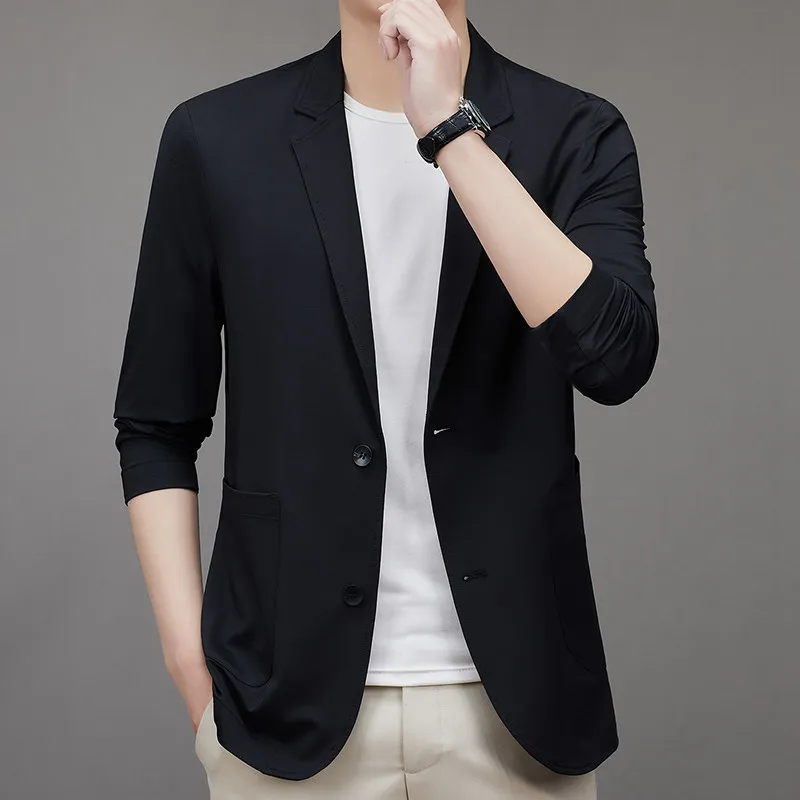 Men's Ice Silk Blazer Spring Autumn Thin Suit Jacket Lightweight Single Breasted Sun Protection Casual Coat Outerwear