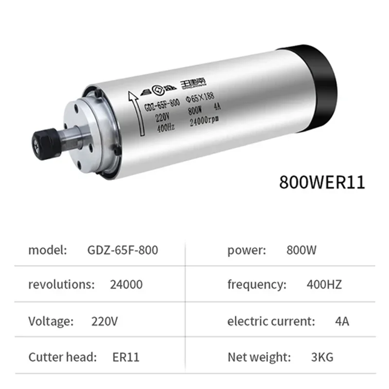 CNC Router Spindle Motor ER11 ER16 ER20 VFD 800W 1.5KW 2.2KW for DIY Milling Engraving Machine 65/80/100mm Clamp Water Pump view 4