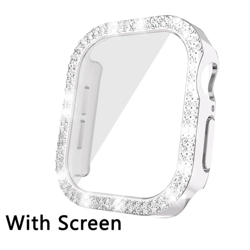 Bling Glass e Capa para Apple Watch, Diamond Case, Hard PC Bumper, Protetor de Tela, Série iWatch 10, 42mm, 46mm, 10 Acessórios