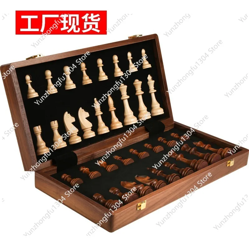 Chess solid wood high-end set. Large children's wooden folding chessboard. Chess