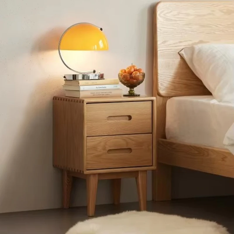 Nordic style solid wood bedroom furniture with 2-drawer wooden bedside table