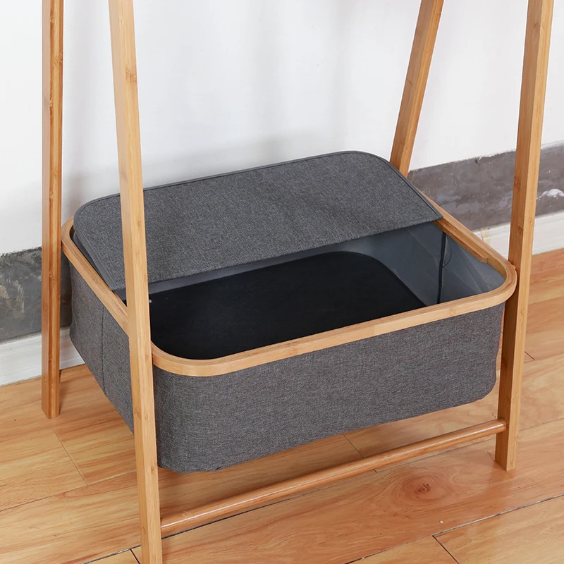 Apartment Bamboo Hanger Foldable with Double Laundry Storage Rack