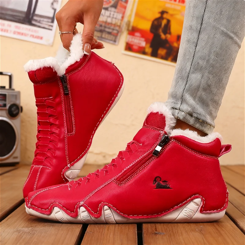 Damen-Winter-High-Top-Sneaker mit Pelzfutter, warme Schuhe, seitlicher Reißverschluss, modisch, lässig, bequem, weiche Sohle, rutschfeste Schuhe für den Alltag