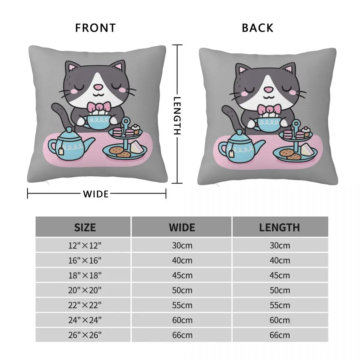 Tuxedo Cat Enjoying Tea Pastries Snacks Pillowcase Polyester Linen Velvet Printed Zip Decor Pillow Case Home Cushion Cover