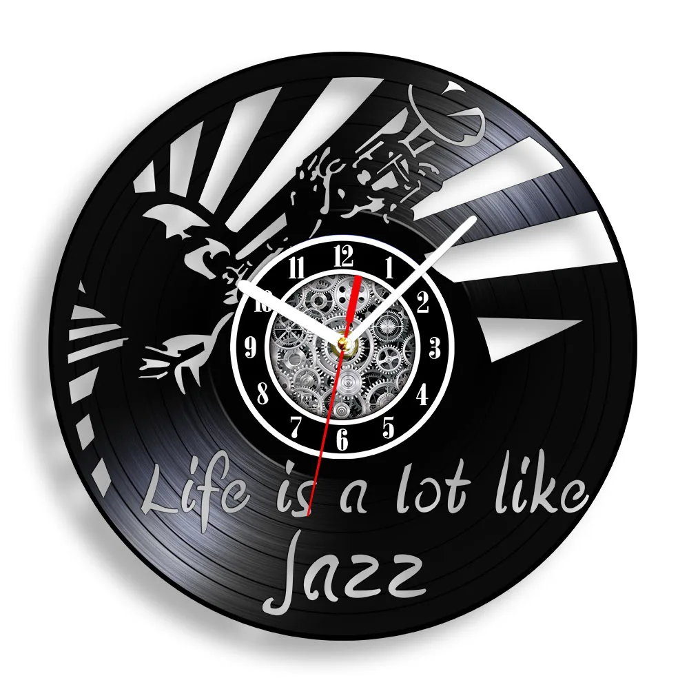 Life is a Lot Like Jazz Retro Saxophone Vinyl Record Wall Clock For Garage Man Cave Bar Pub Home Decor Musical Disk Crafts Clock