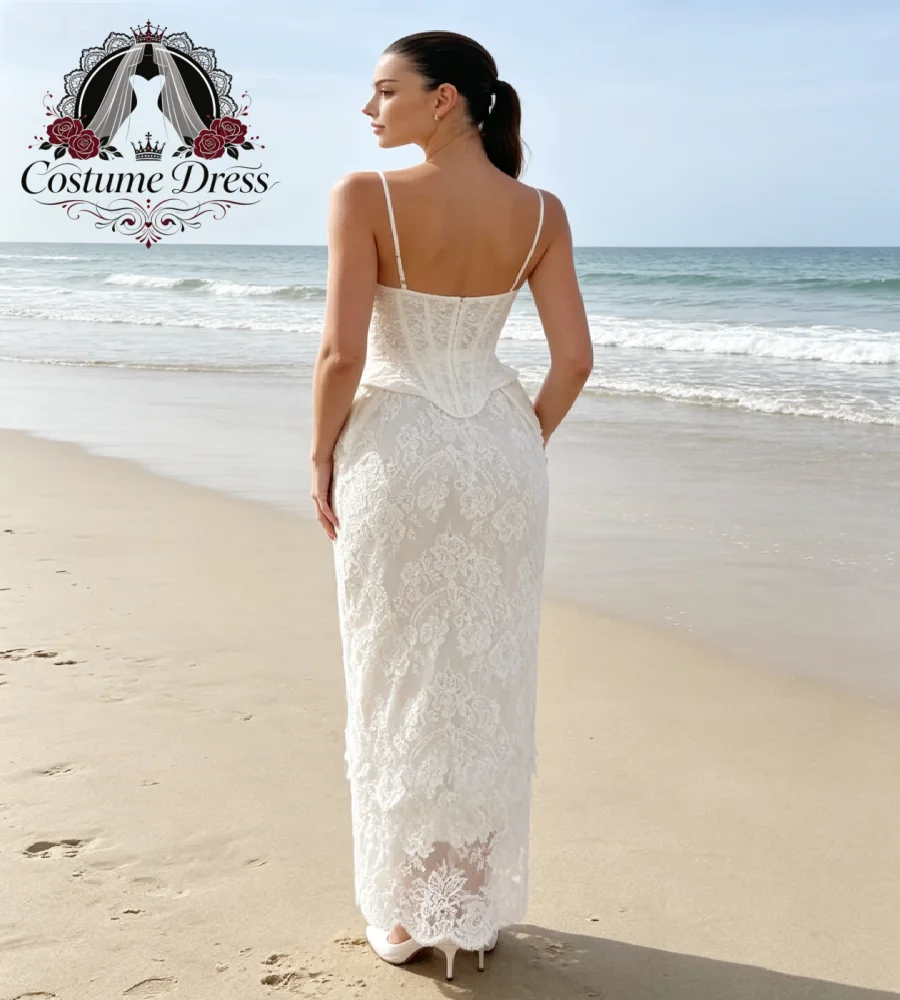 Boho Vintage Lace Beach Wedding Dress 2027 Spaghetti Straps Ankle Length Civil Bohemian Bridal Gowns Elopement Drop Waist Custom