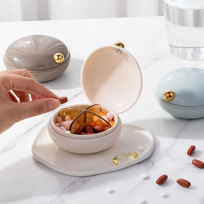 4 Compartment Waterproof Cute Small Pill Travel Portable And Multifunctional Pill Case Holder For Vitamins Fish Oil Supplements