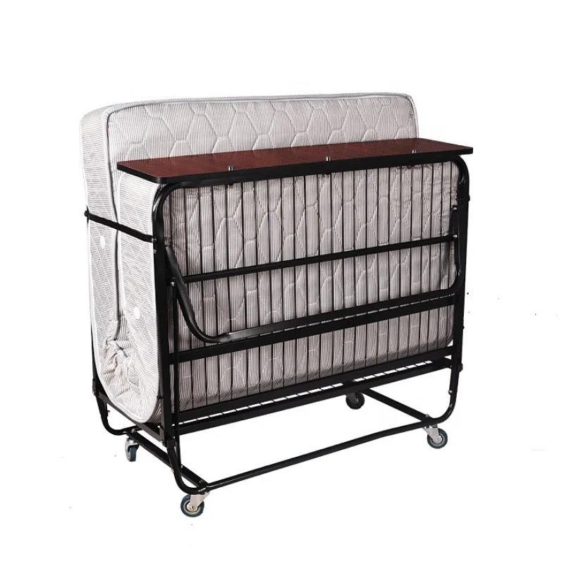 Hotel Use Rollaway Metal Single Portable Foldable Folding Bed with Spring Mattress for Hotel Use