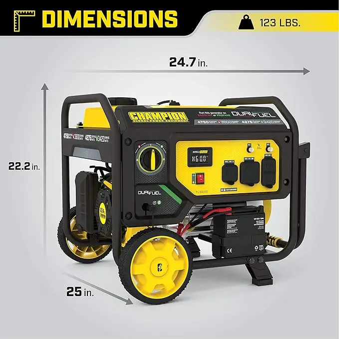 Tragbarer 4750-Watt-Doppelkraftstoffgenerator mit elektrischem Start, Radsatz