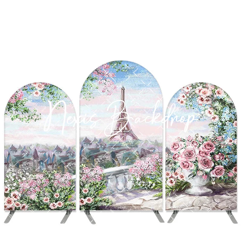 

Romantic Floral Paris Backdrop Photography Background Fantasy Watercolor Painting Blossoms Pink Tone Paris Eiffel Tower Banner