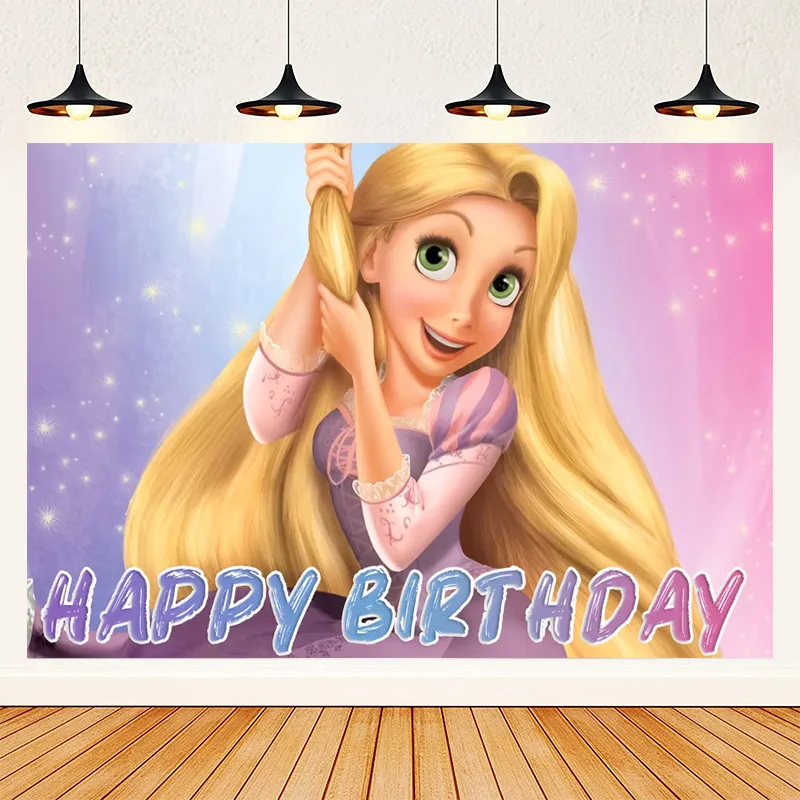 Tangled Rapunzel Princess Theme Birthday Party Balloon Banner Flag Cake Topper Baby Shower Girl Party Decor Photography Props