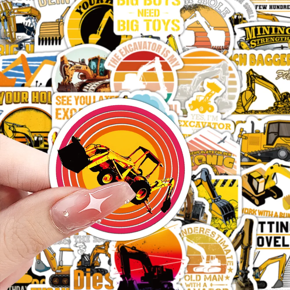 

10/30/50PCS Cartoon Excavator Engineering Car Sticker Funny Personality Creative Decoration Doodle DIY Phone Case Water Cup Bike