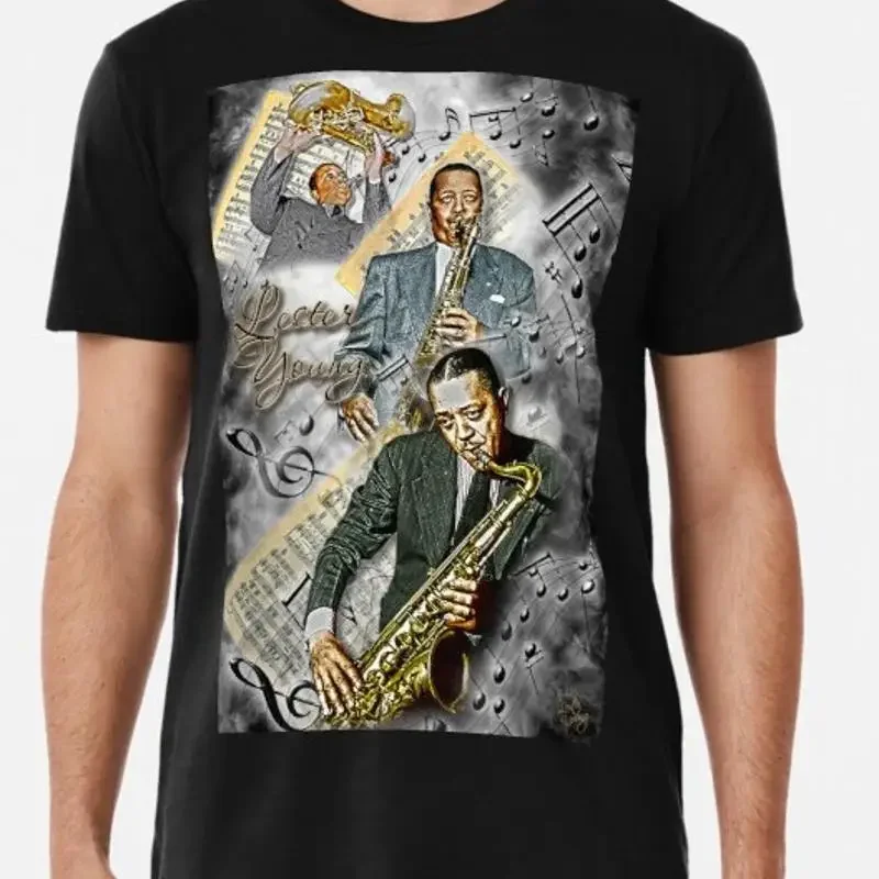 Vintage musicien de Jazz Lester jeune t-shirt compte Basie orchestre Pres et bonbons